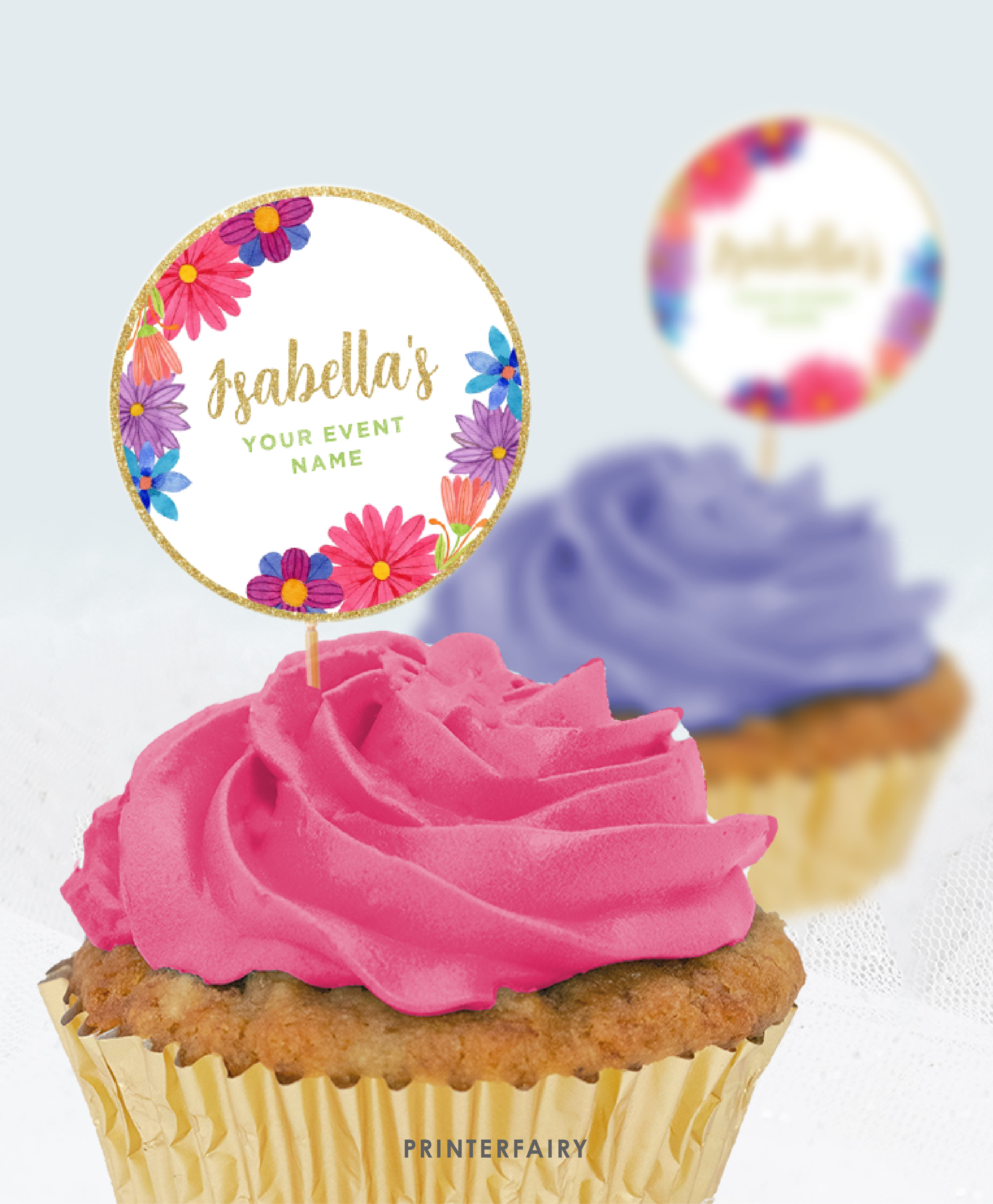 Mexican Flowers Cupcake Toppers