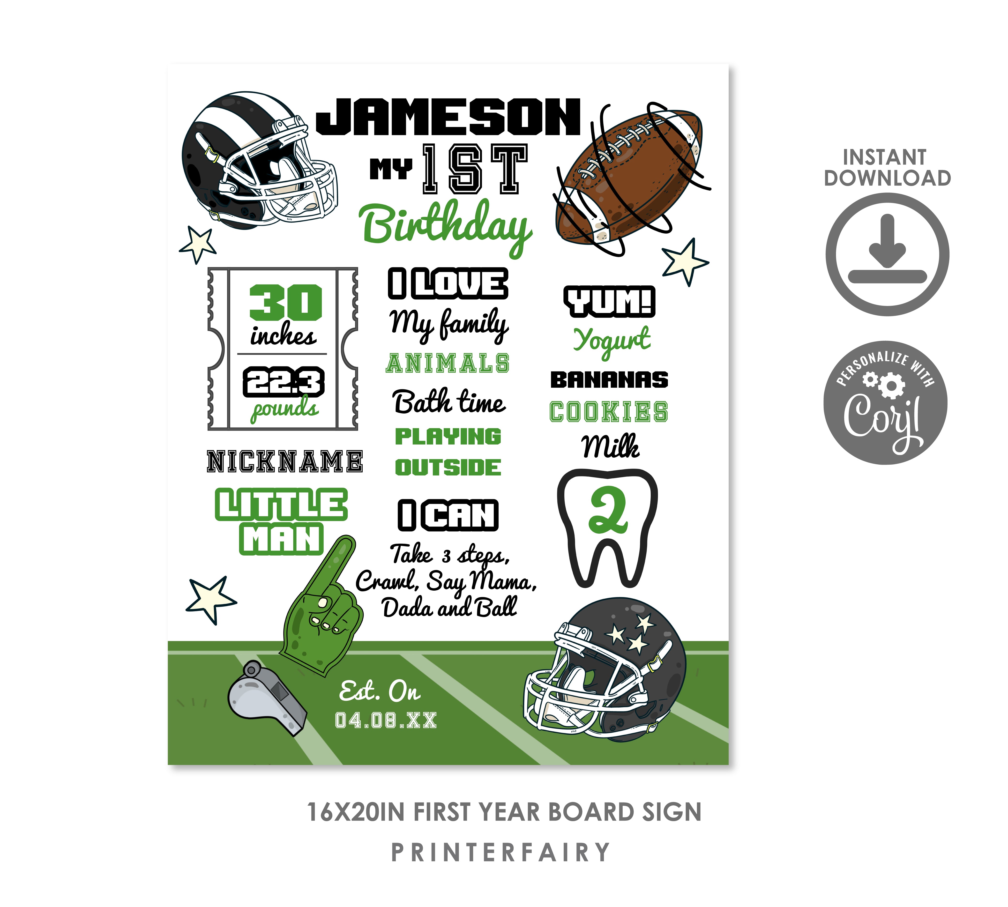 Football First Birthday Board