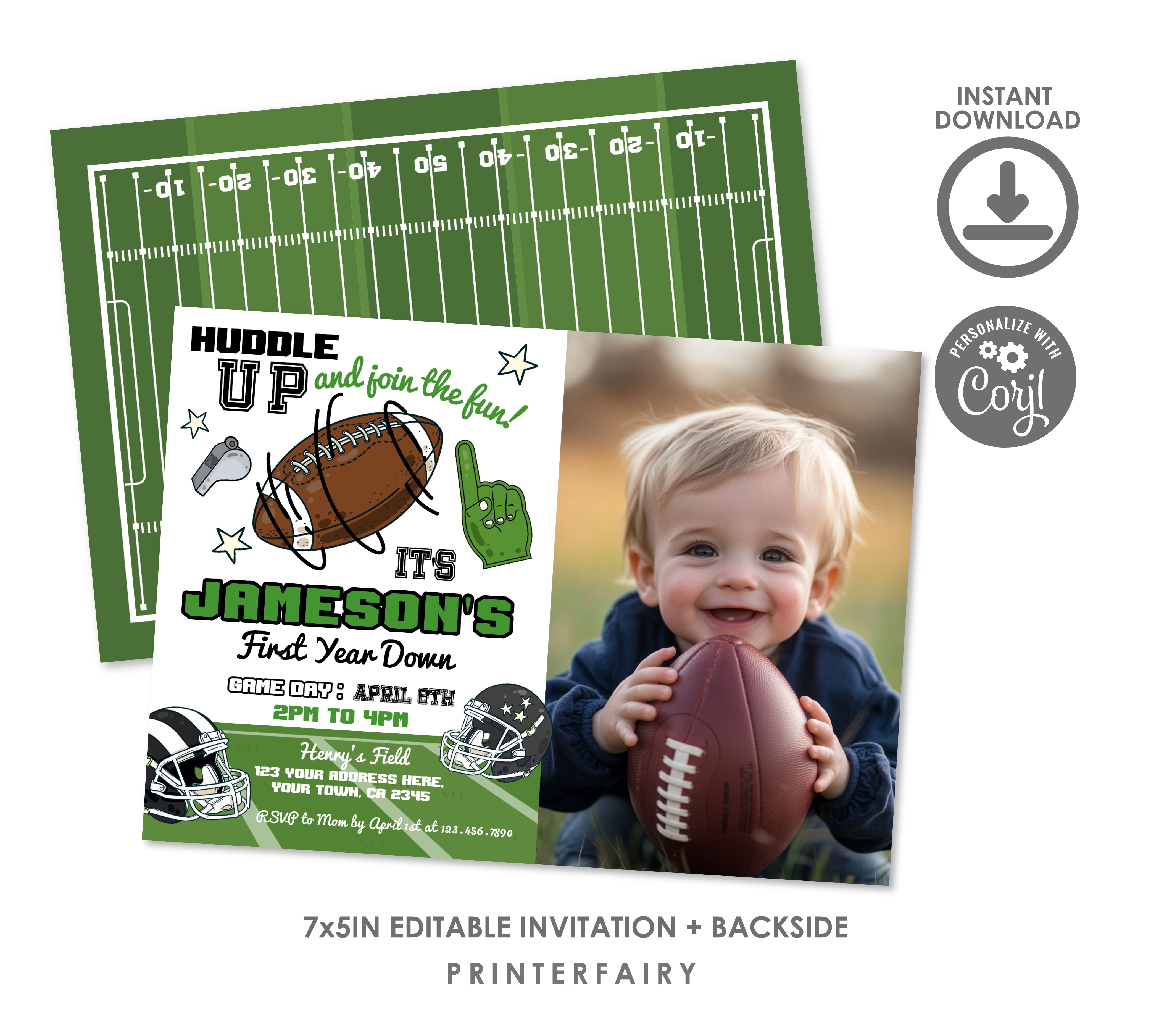 Football First Birthday Invitation With Photo