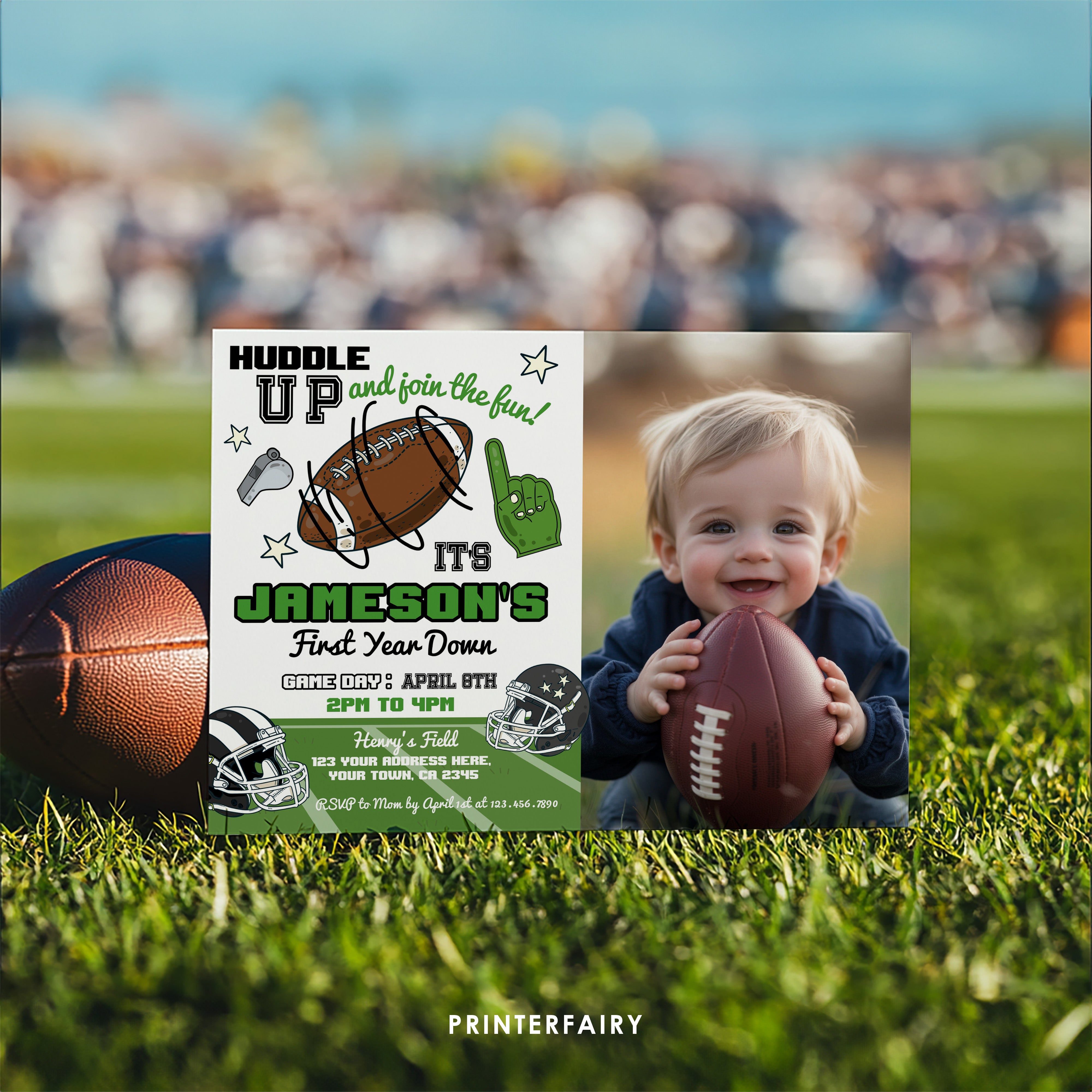 Football First Birthday Invitation With Photo