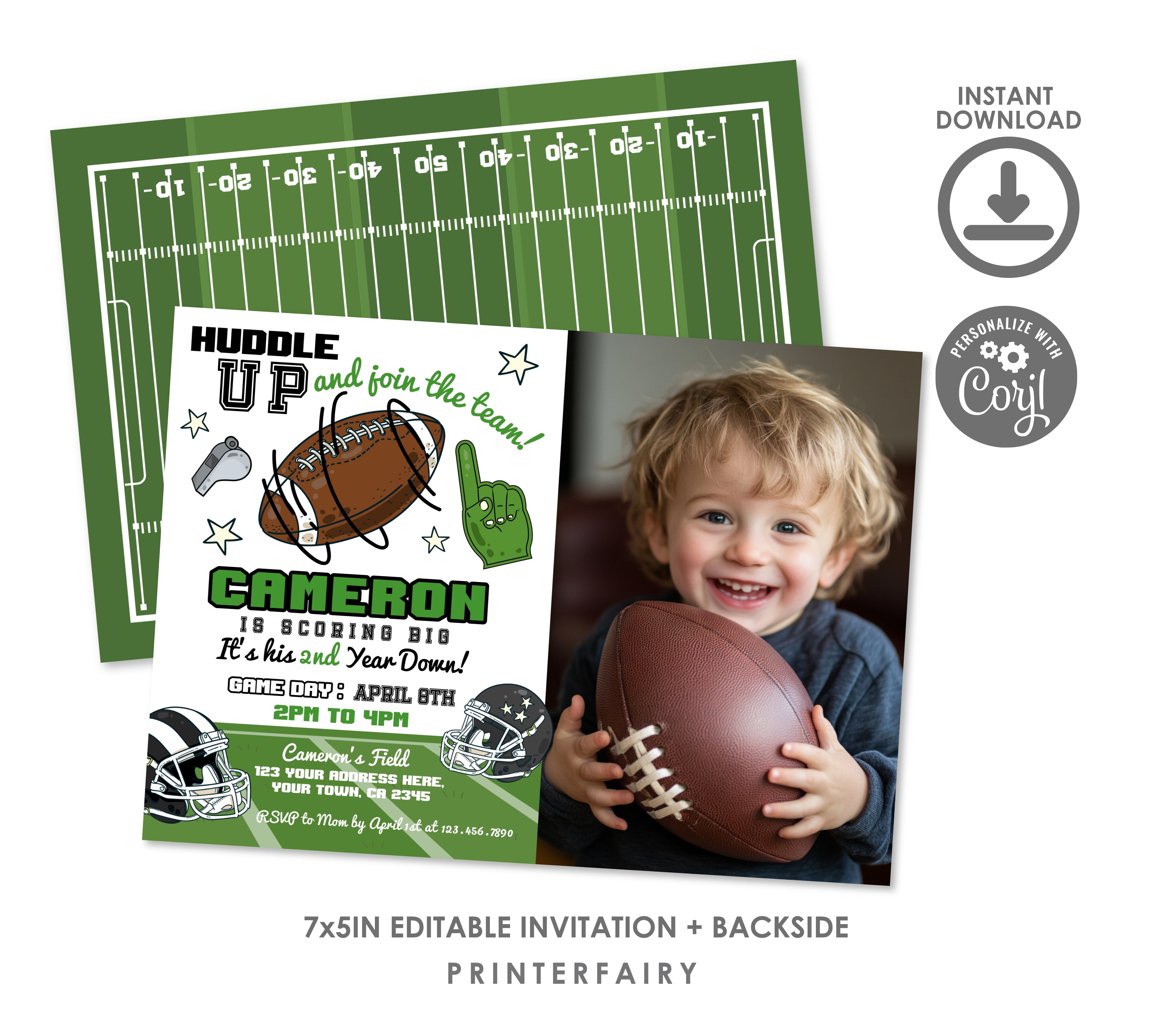Football Second Birthday Invitation With Photo