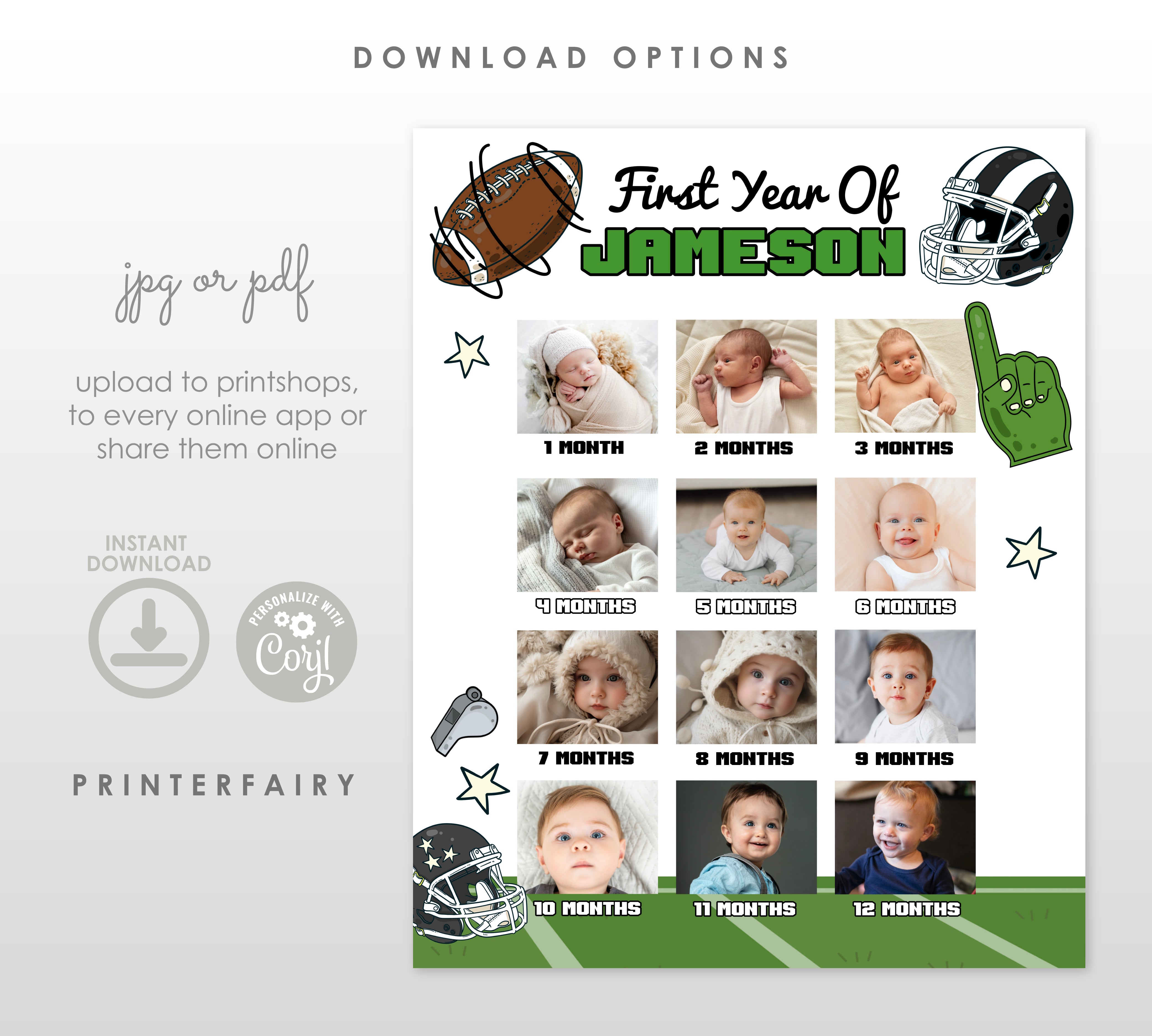 Football First Birthday Photo Board