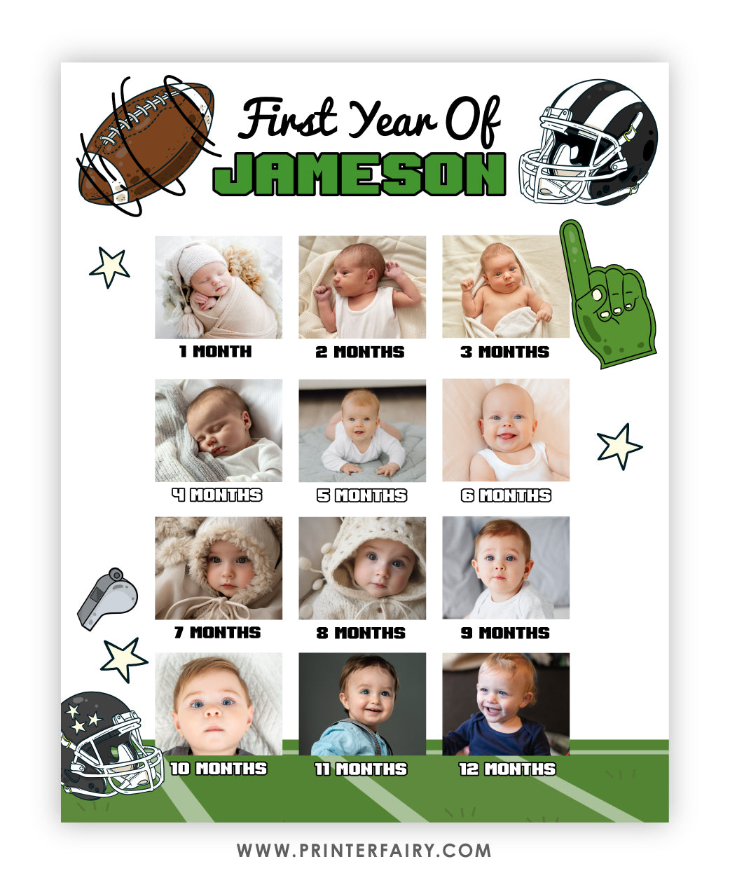 Football First Birthday Photo Board