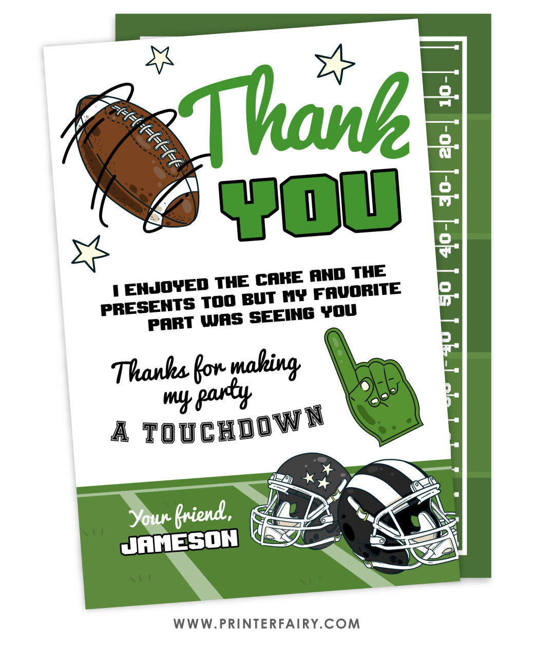 Football Birthday Thank You Card