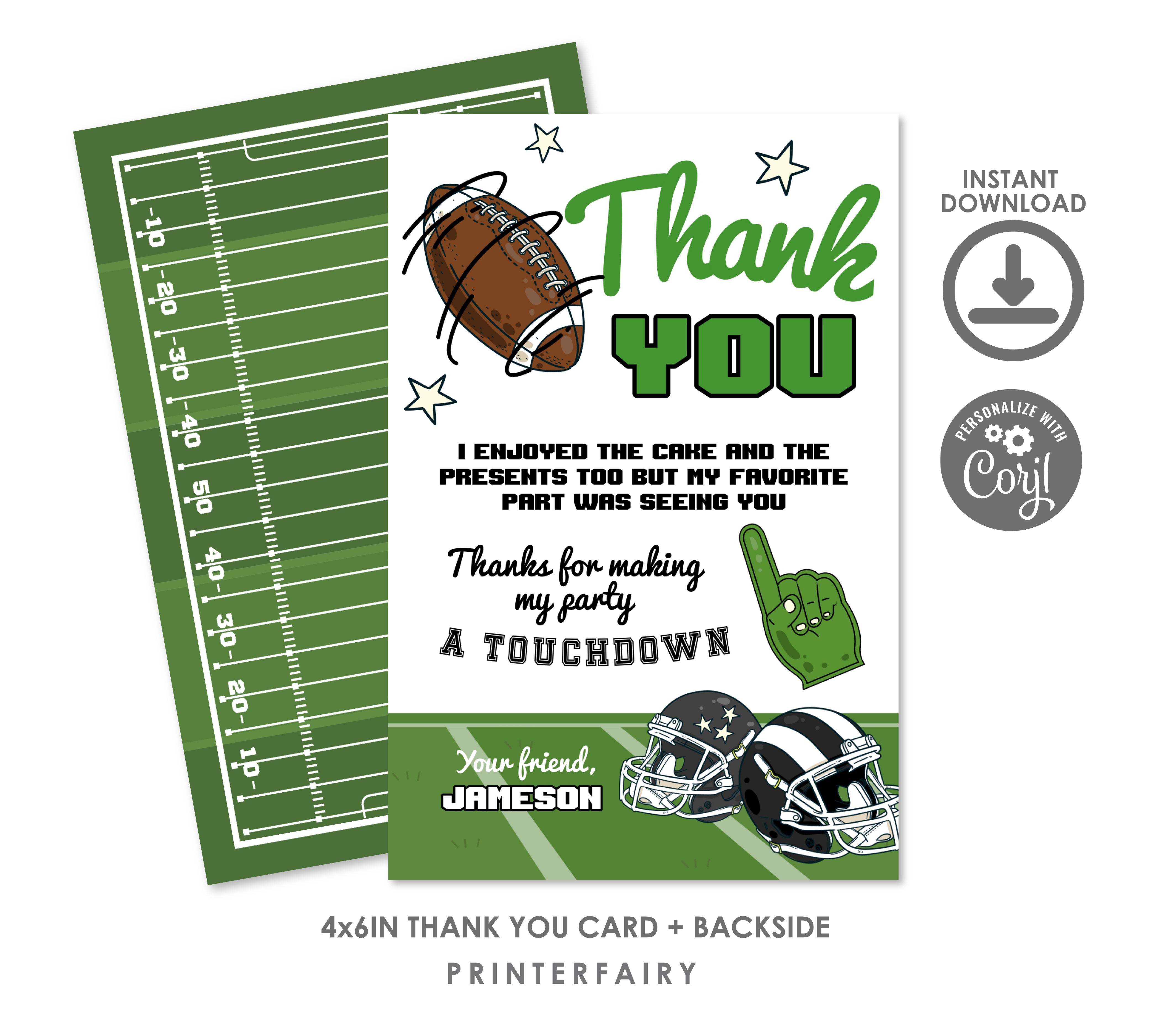 Football Birthday Thank You Card