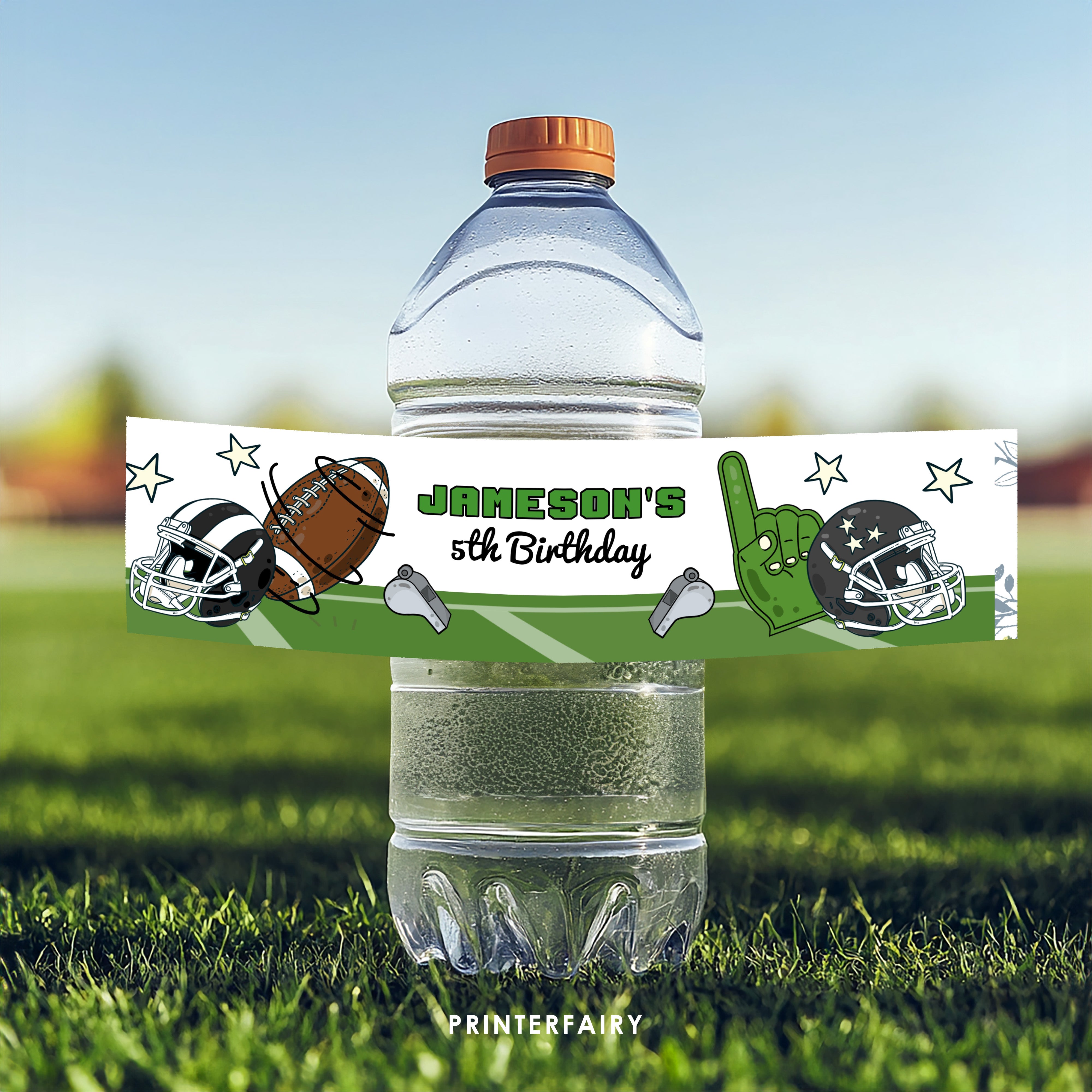 Football Party Water Bottle Label
