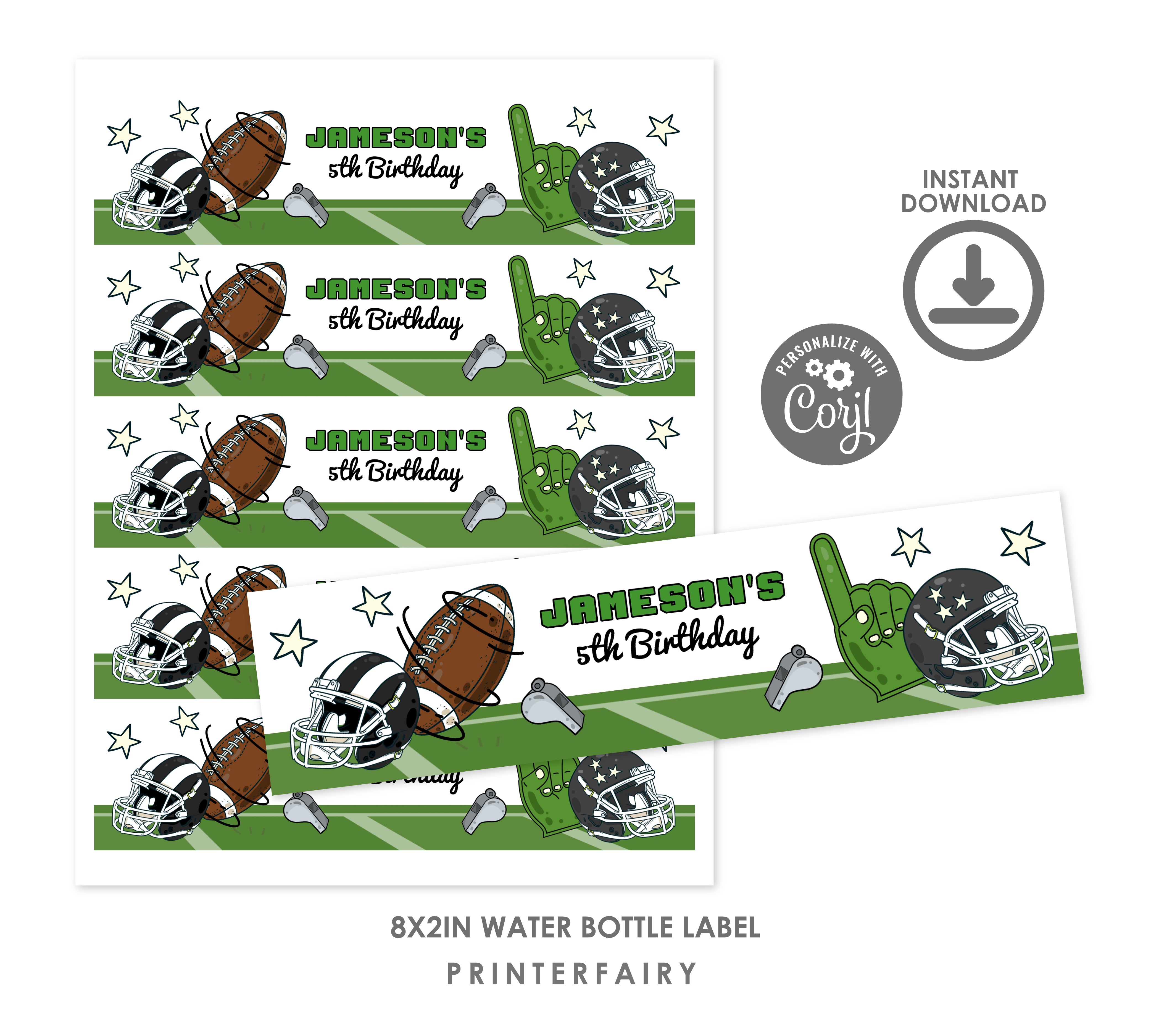 Football Party Water Bottle Label