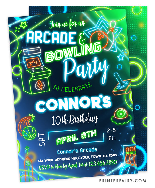 Arcade & Bowling Party Invitation