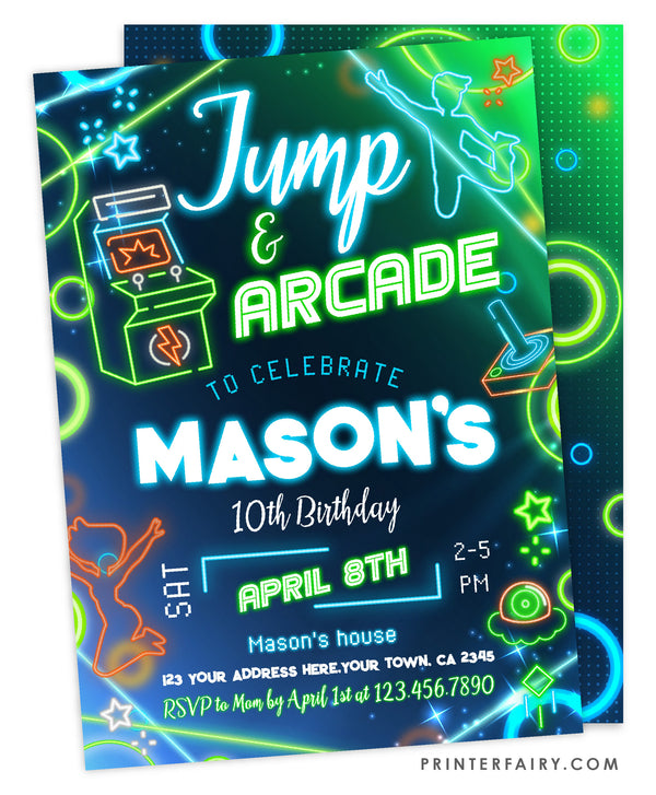 Jump & Arcade Party Invitation