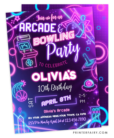 Arcade & Bowling Party Invitation