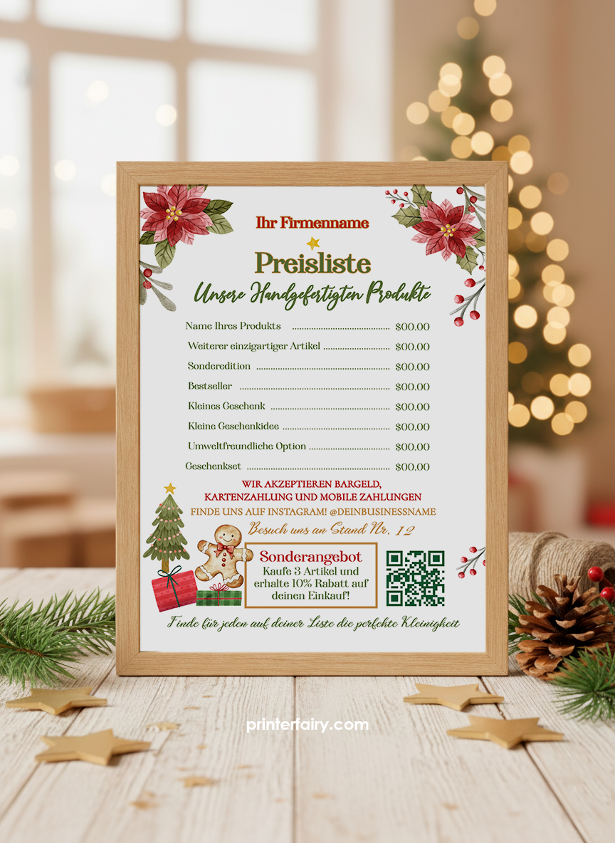 Preisliste Vorlage