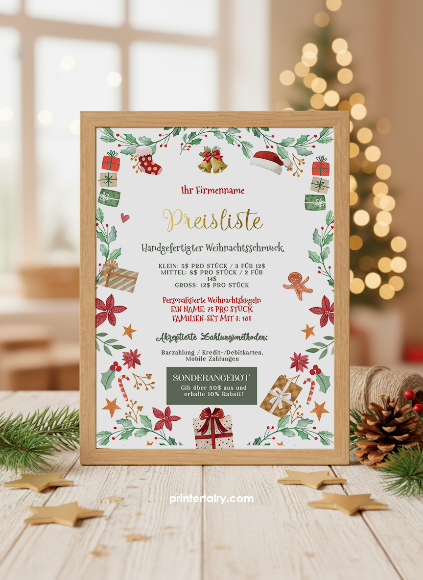 Preisliste Vorlage