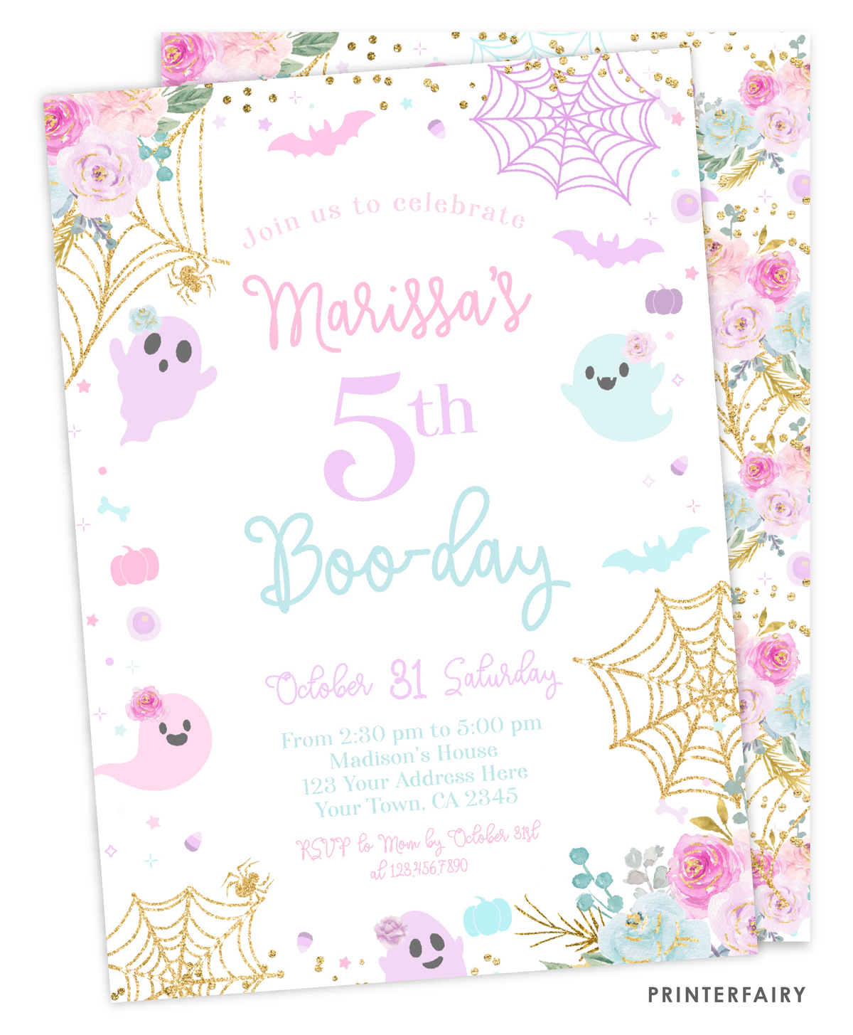 Floral Halloween Birthday Invitation
