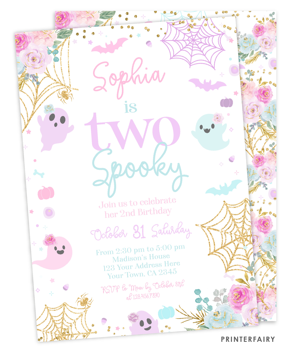 Floral Halloween 2nd Birthday Invitation