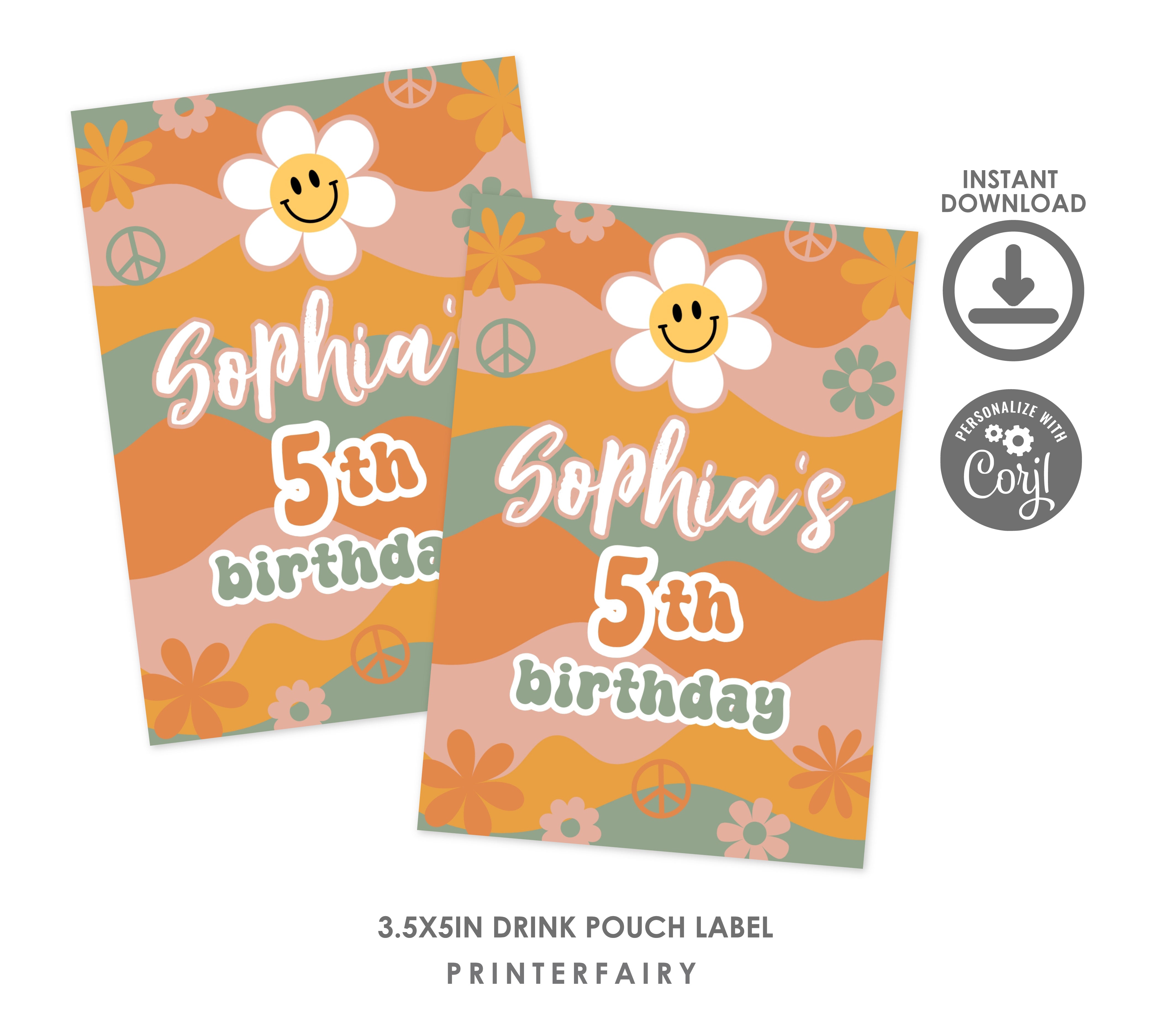 Groovy Birthday Drink Pouch Label