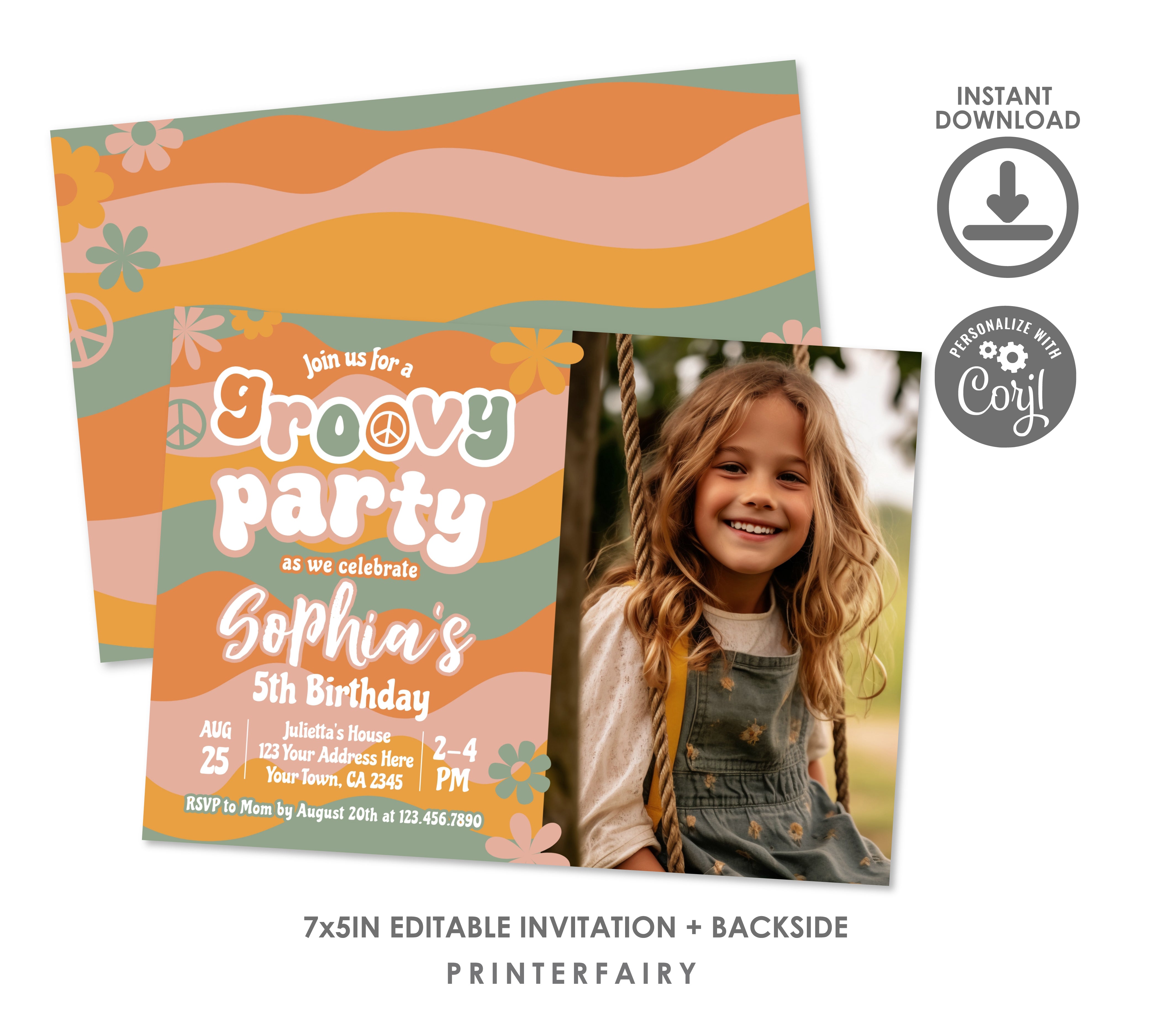 Groovy Birthday Invitation with Photo