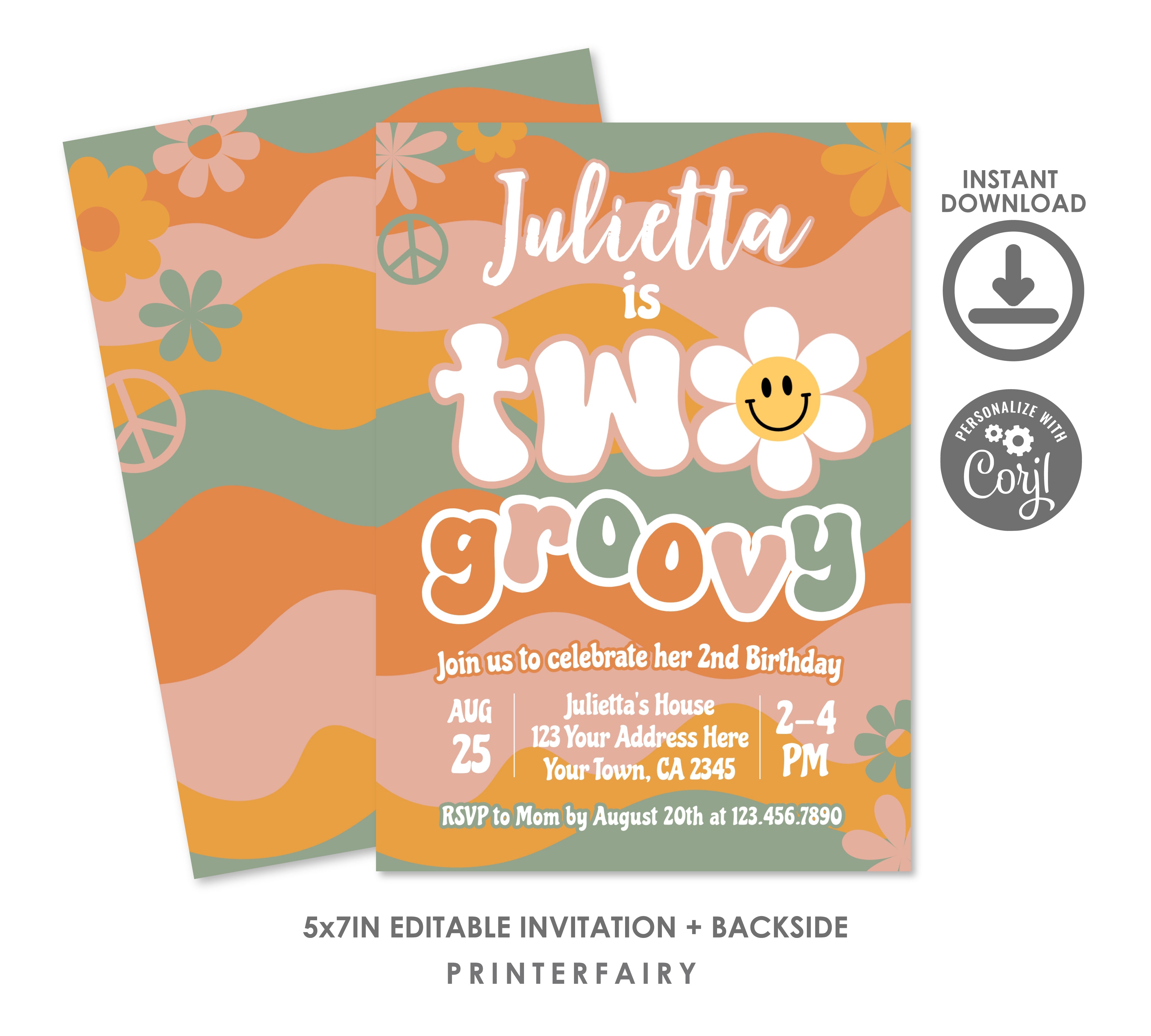 Groovy 2nd Birthday Invitation