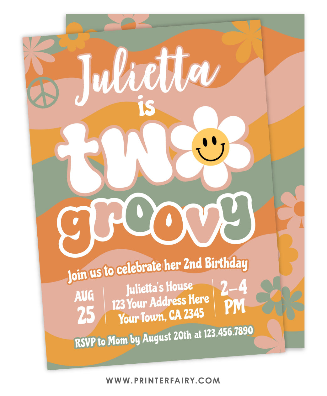 Groovy 2nd Birthday Invitation