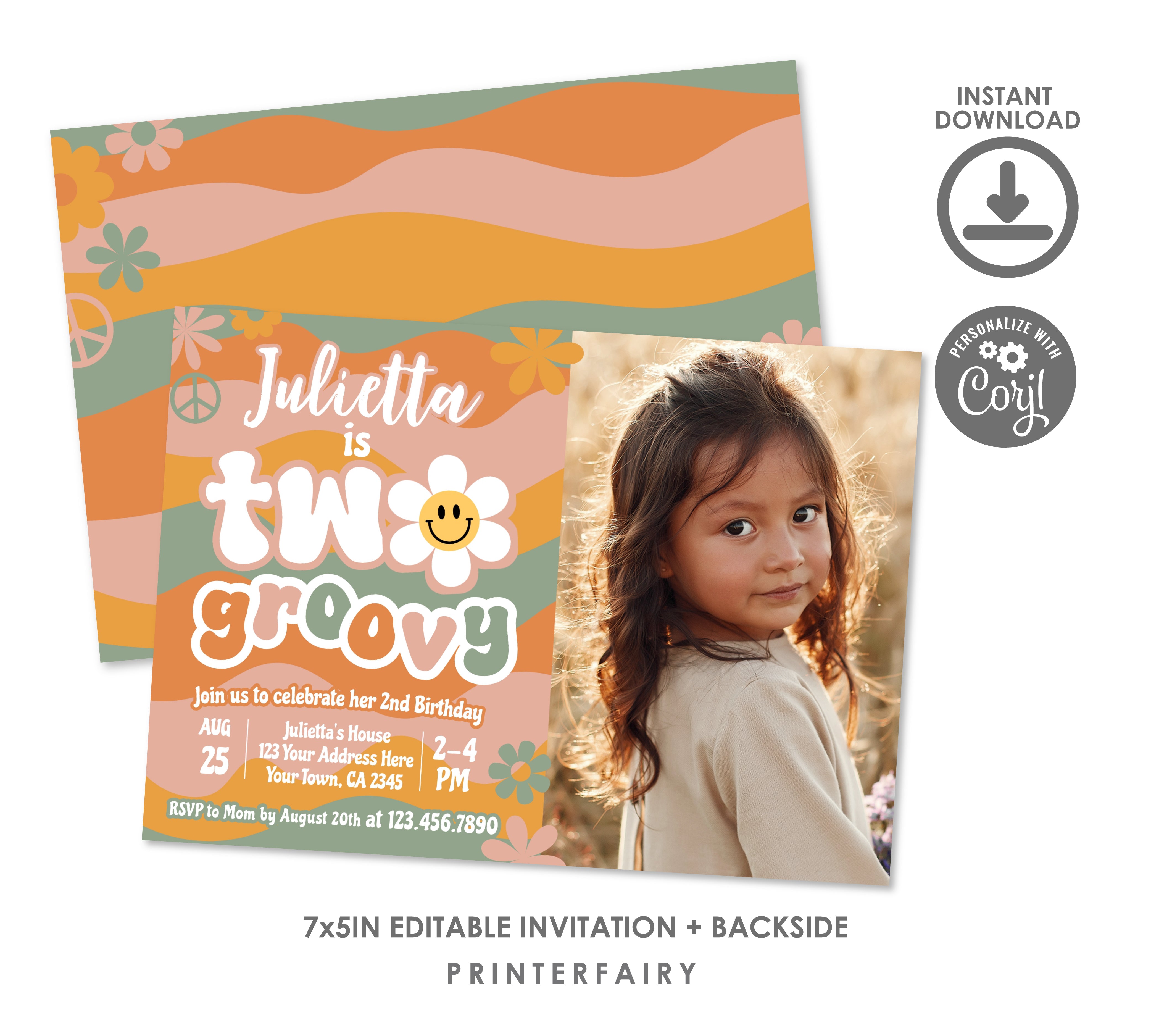 Groovy 2nd Birthday Invitation with Photo