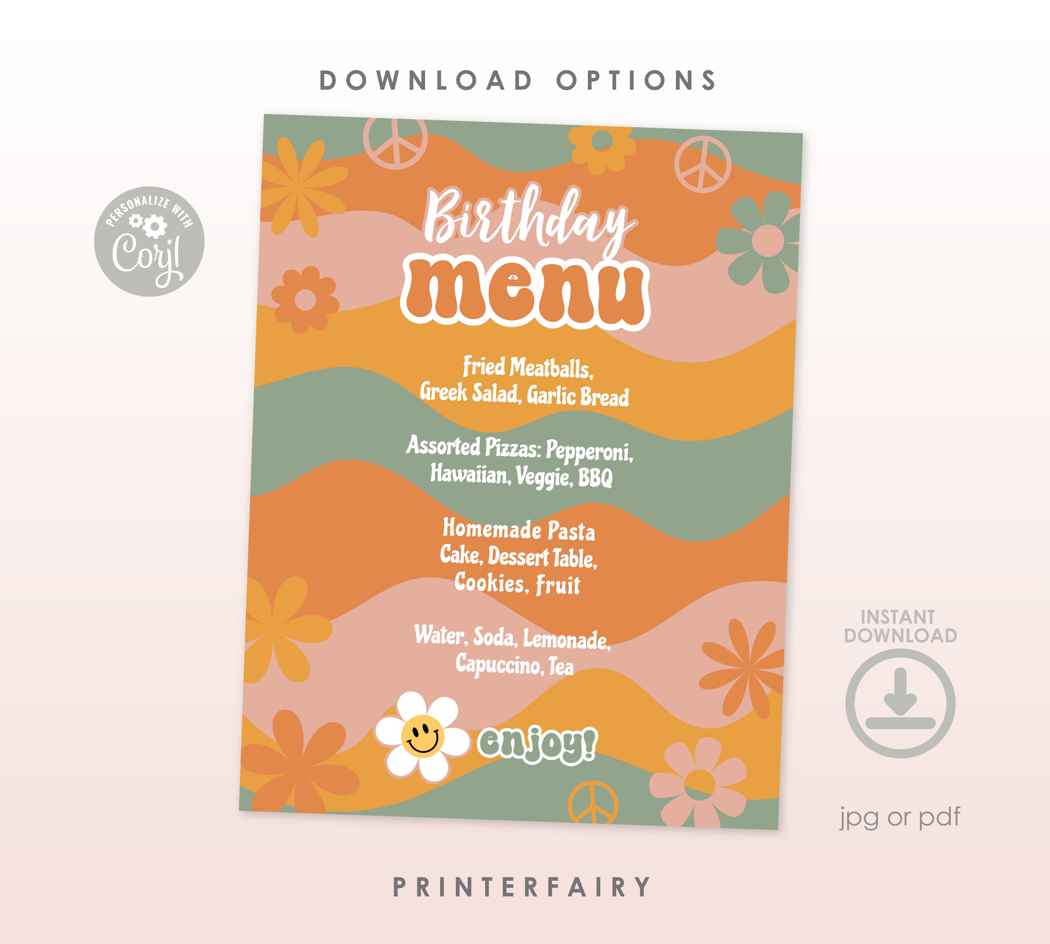 Groovy Birthday Party Menu