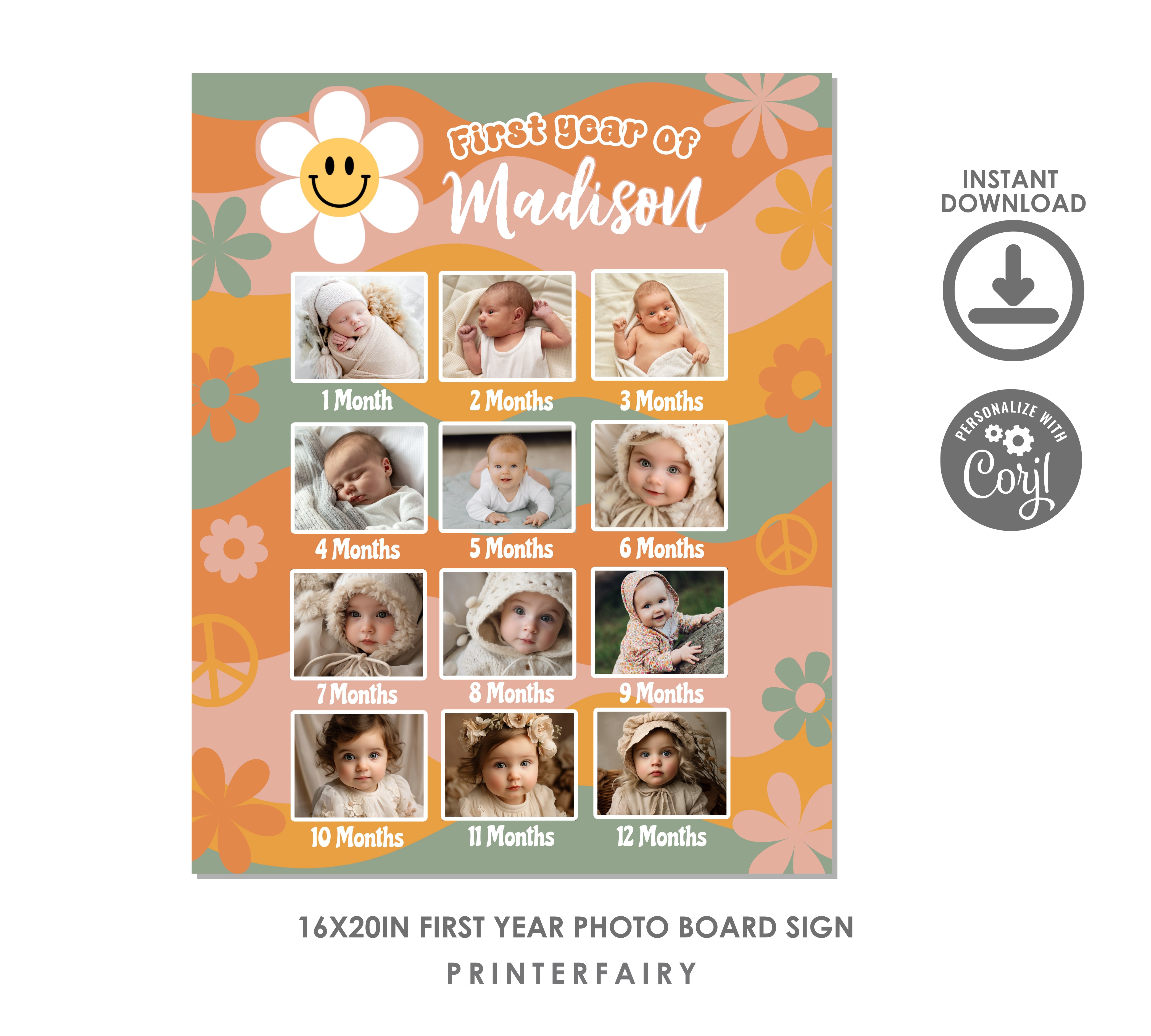 Groovy First Birthday Photo Board