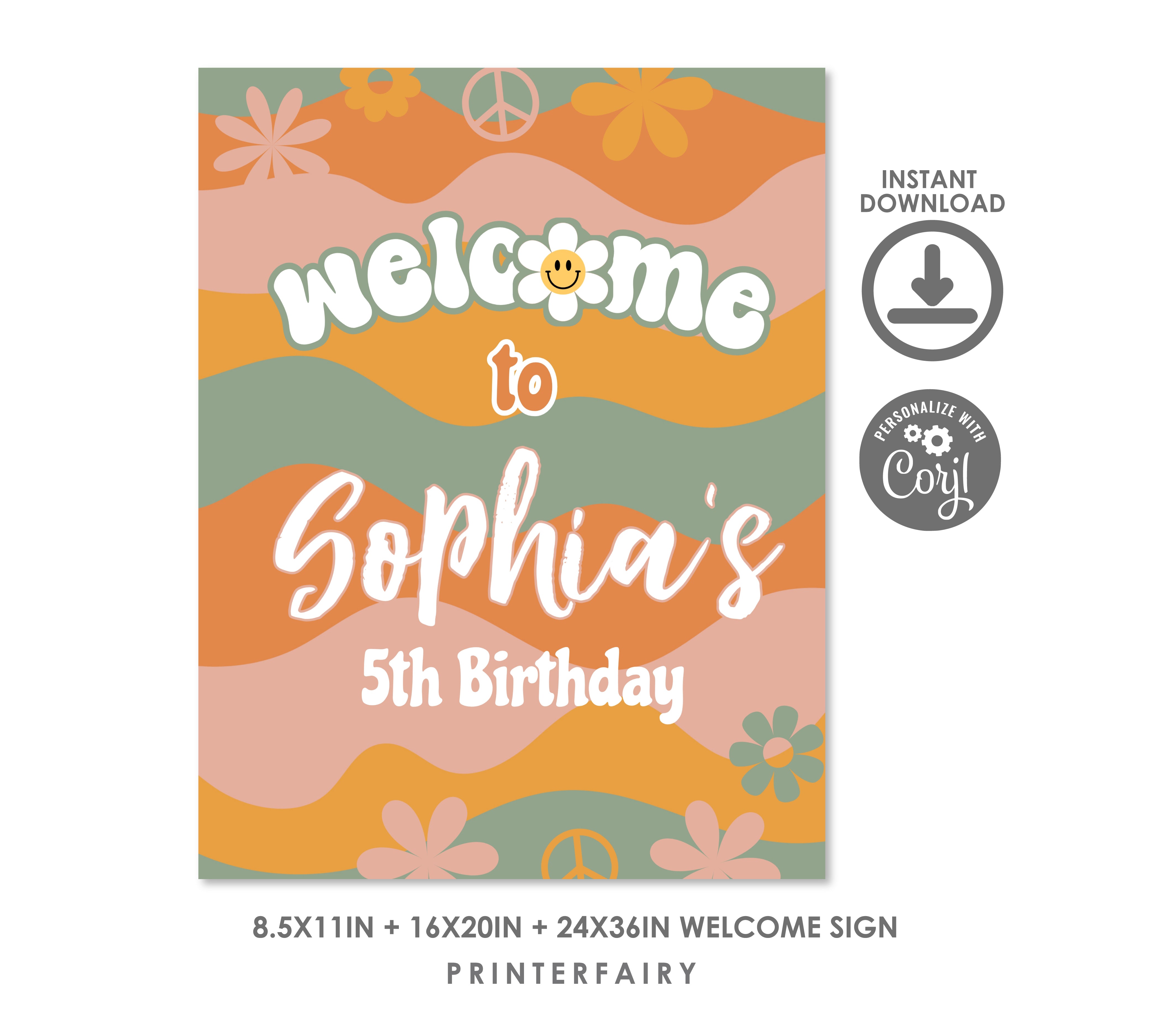 Groovy Birthday Welcome Sign