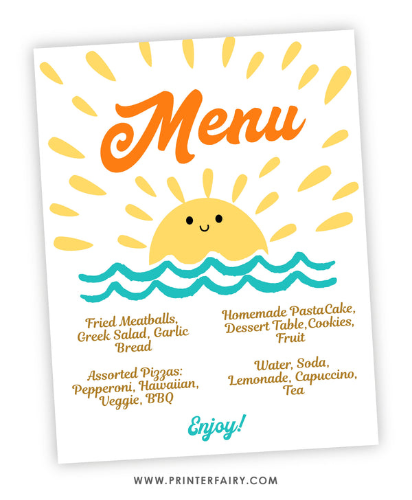 Here Comes The Sun Party Dinner Menu