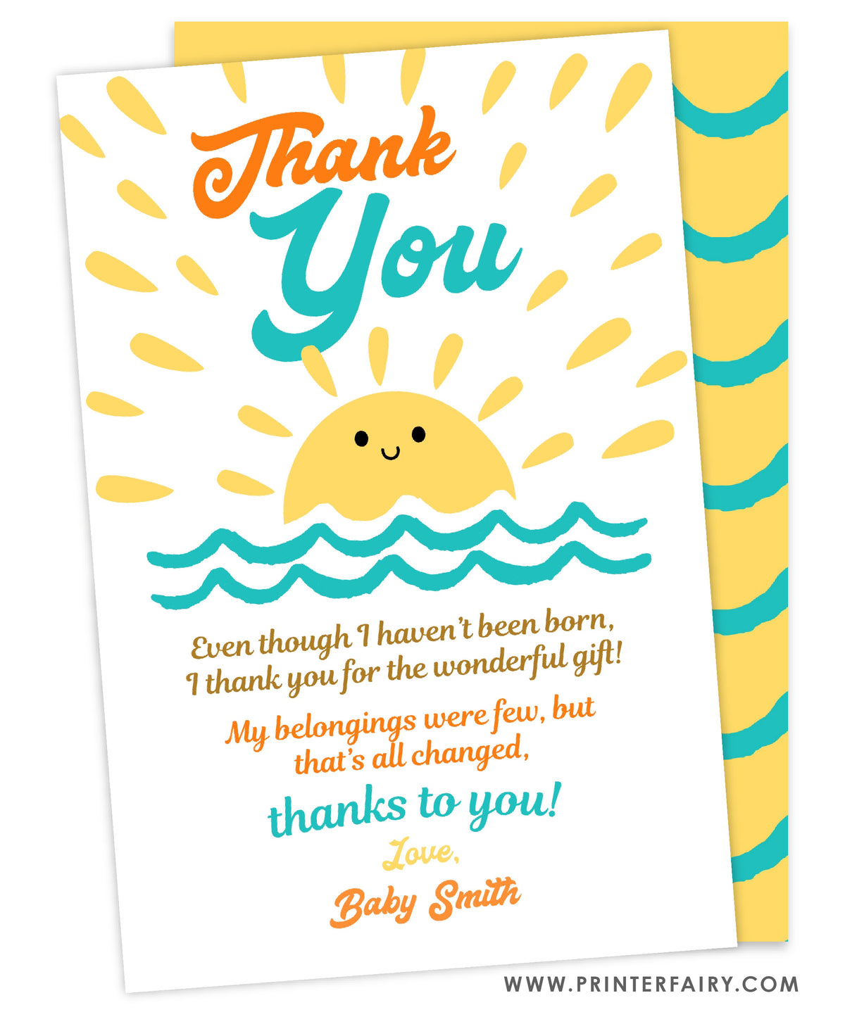 Here Comes the Sun Birthday Party Thank You Card