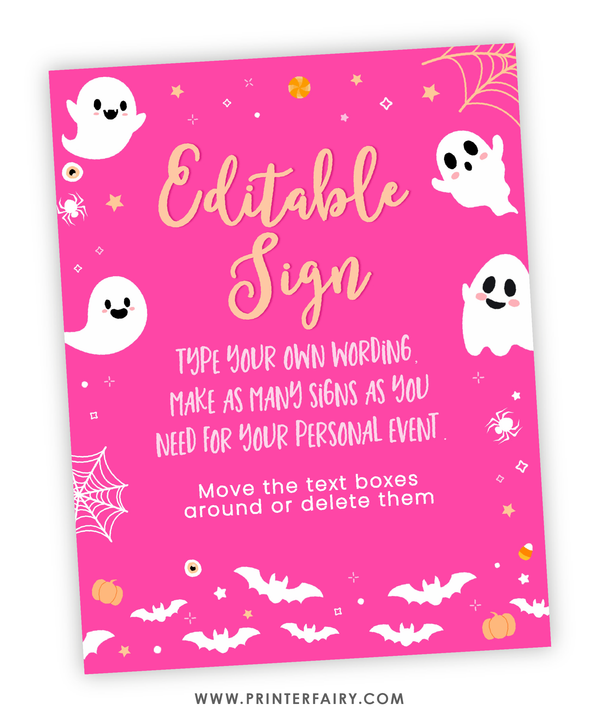 Pink Halloween Party Editable Sign