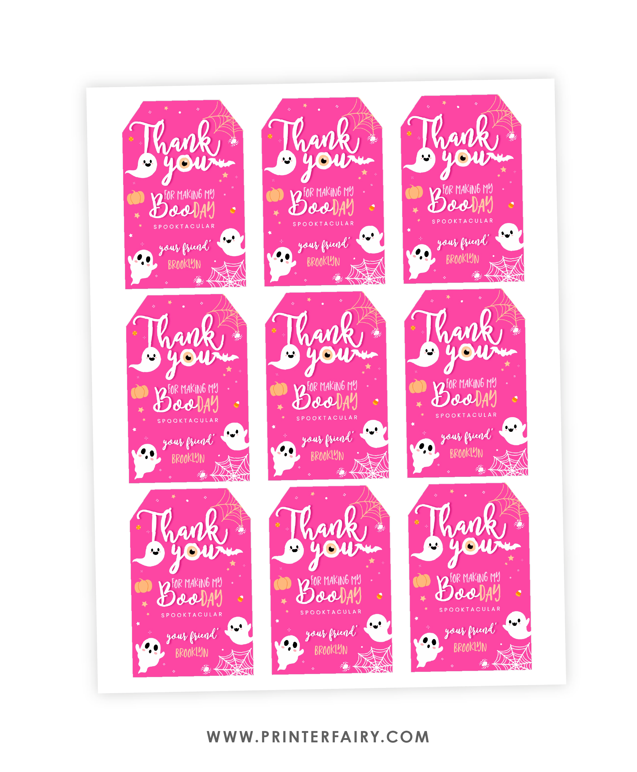 Pink Halloween Favor Tags