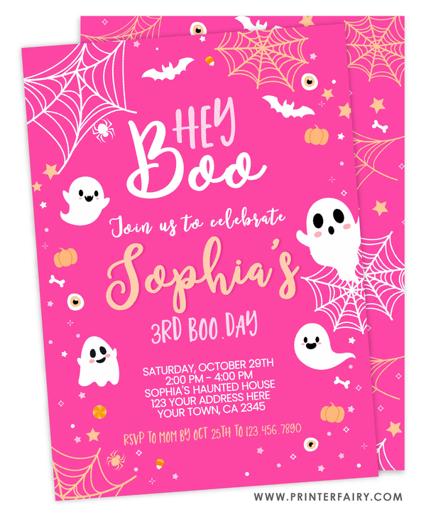 Pink Halloween Third Birthday Invitation