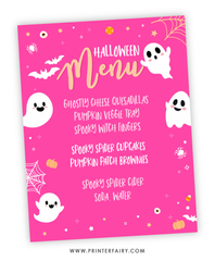 Pink Halloween Birthday Menu