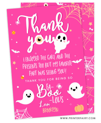 Pink Halloween Party Thank You Card