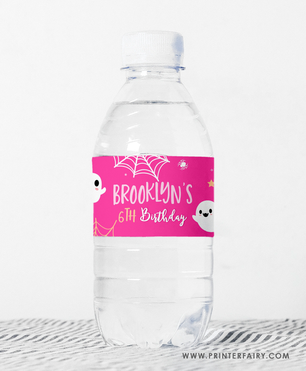 Pink Halloween Water Bottle Label