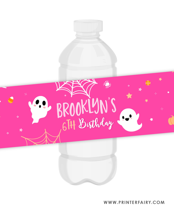 Pink Halloween Water Bottle Label