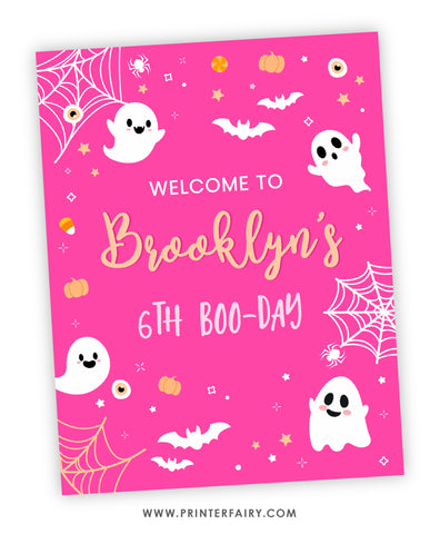 Pink Halloween Party Welcome Sign
