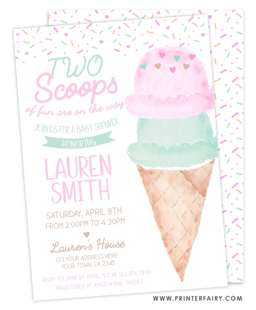 Ice Cream Twins Baby Shower Invitation