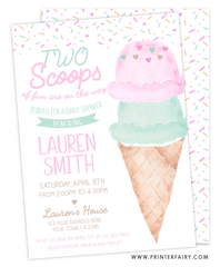 Ice Cream Twins Baby Shower Invitation