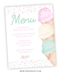 Ice Cream Baby Shower Dinner Menu