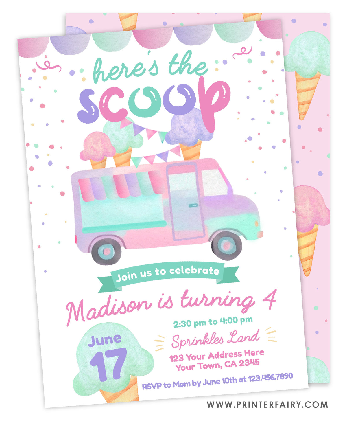 Ice Cream Truck Birthday Invitation