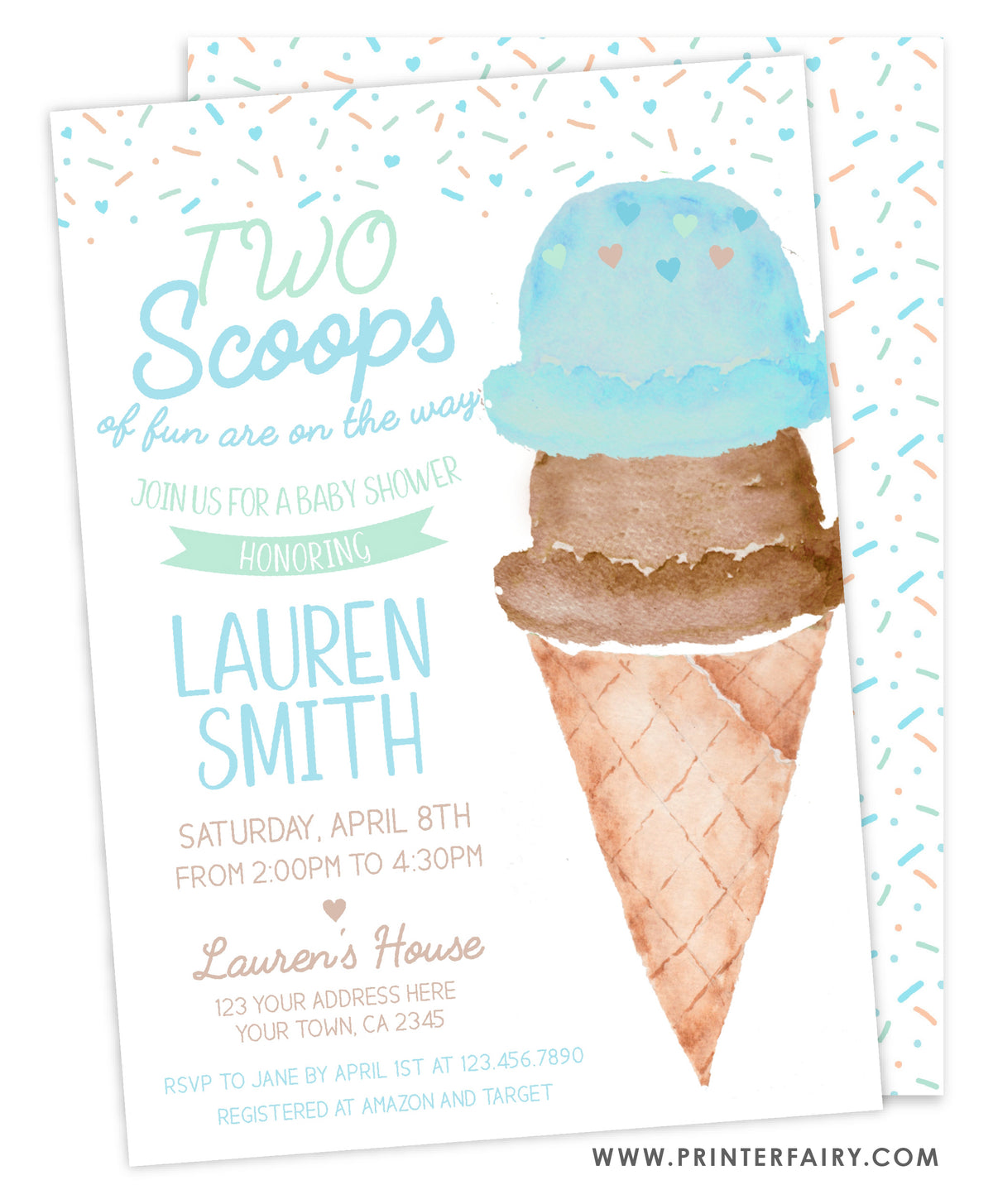 Ice Cream Twins Babies Shower Invitation