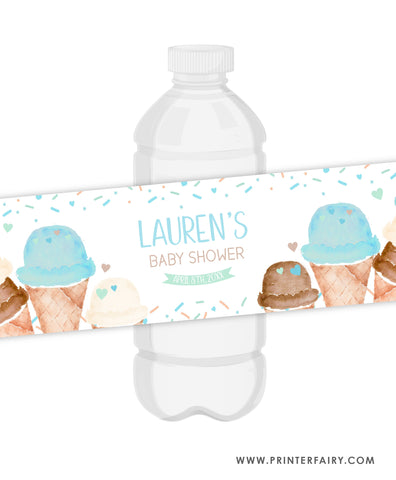 Ice Cream Baby Shower Water Bottle Label