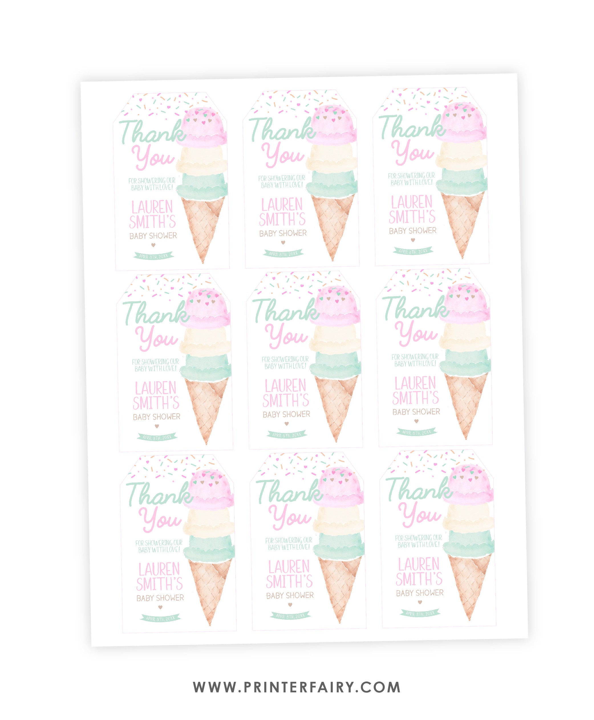 Ice Cream Baby Shower Favor Tags