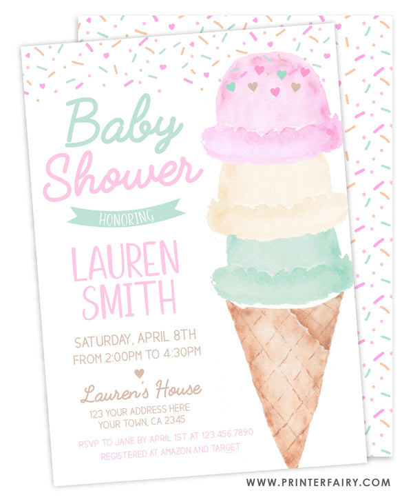 Ice Cream Twins Baby Shower Invitation