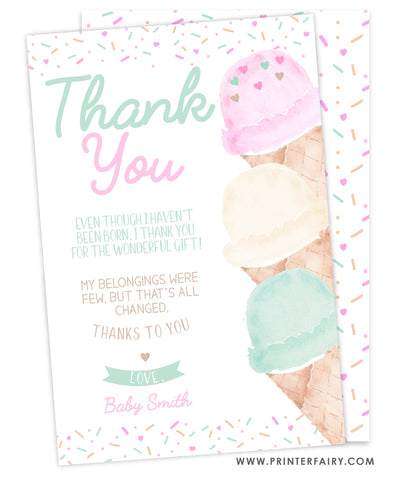 Ice Cream Baby Shower Thank You Card