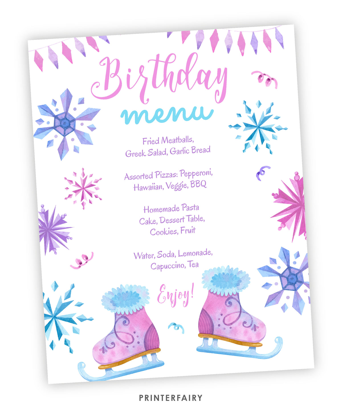 Ice Skating Party Menu