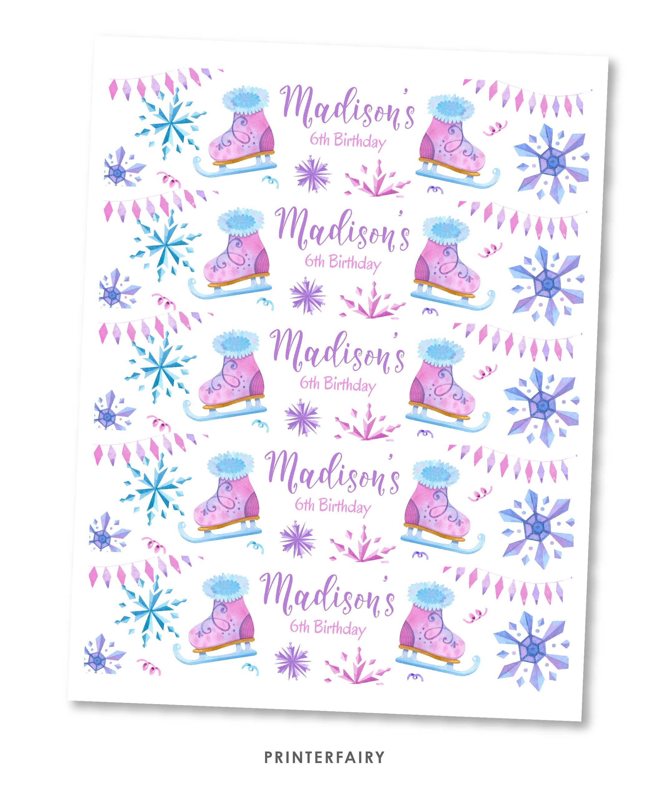 Ice Skating Water Bottle Label