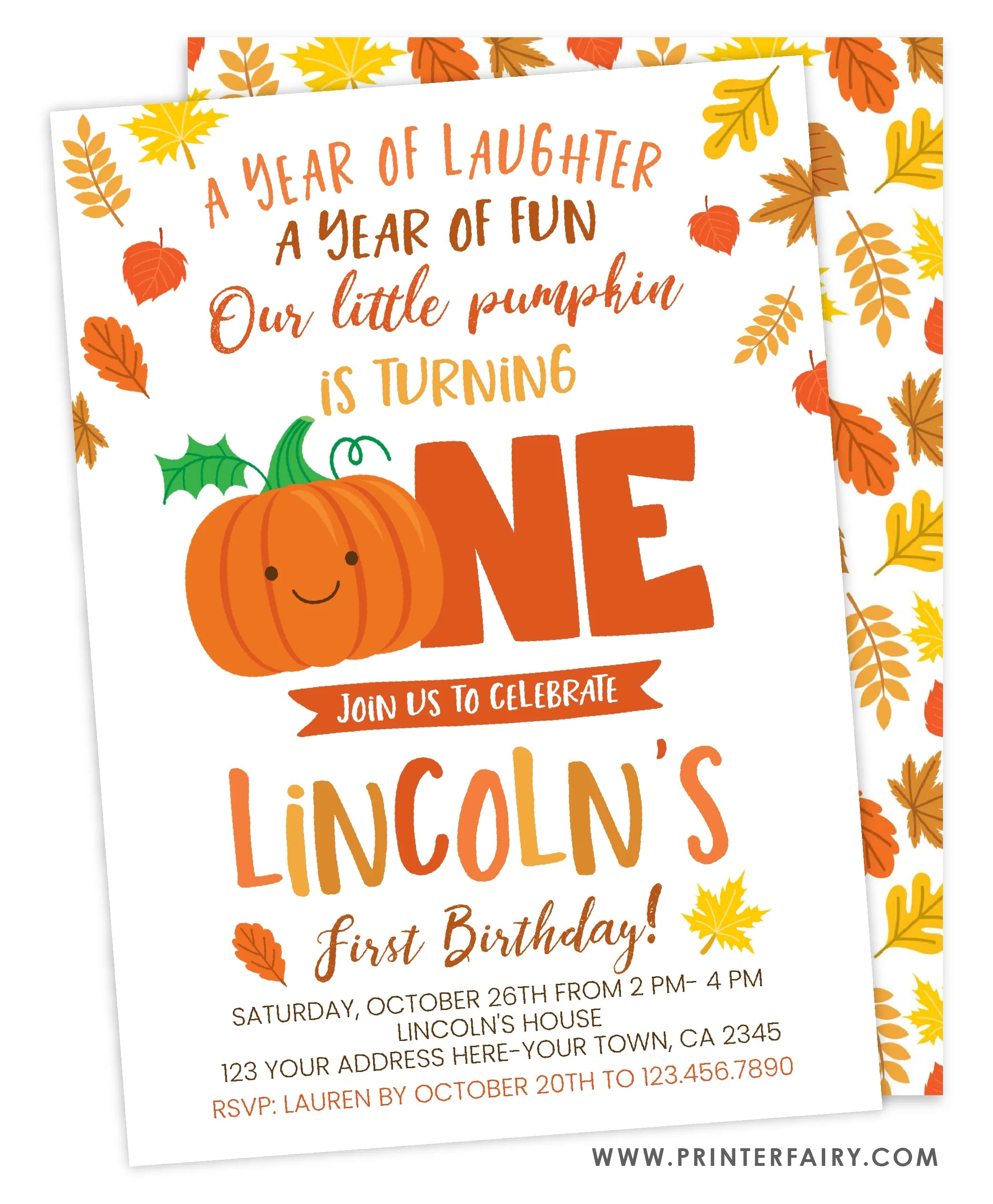 Little Pumpkin 1st Birthday Editable Template Bundle