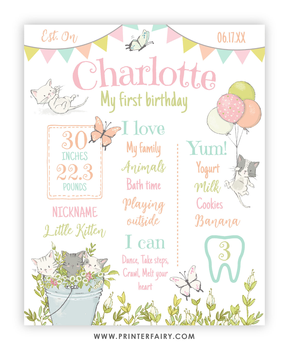 Kitten Garden Birthday Board