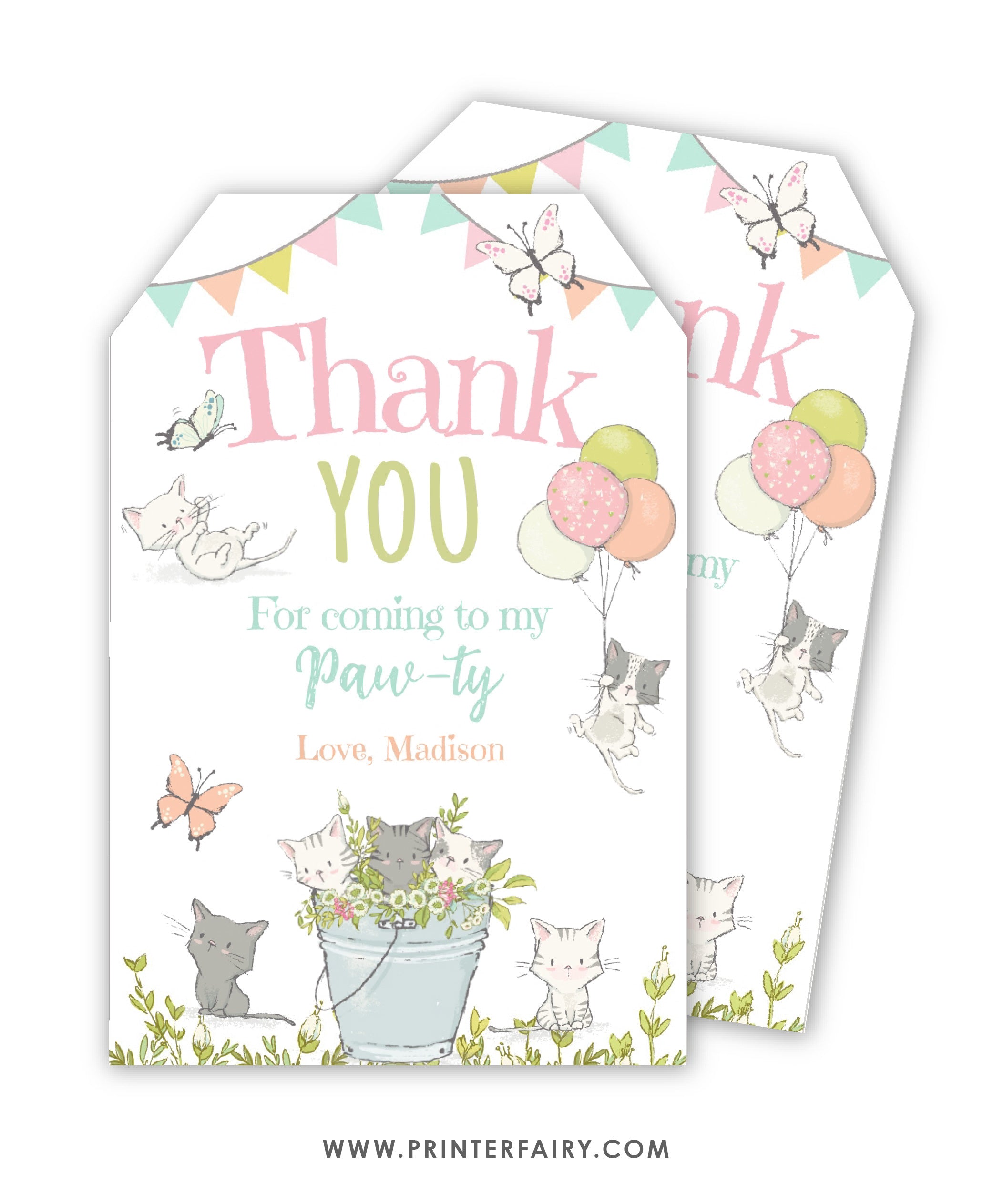 Kitten Garden Birthday Party Favor Tags